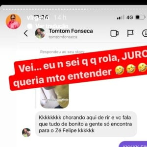 Virgínia mostrou conversa com o amigo, Pompom Fonseca, em que diz que Zé Felipe sempre é creditado pelas coisas boas