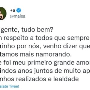 Maisa Silva comunicou o término com Nicholas Arashiro nas redes sociais