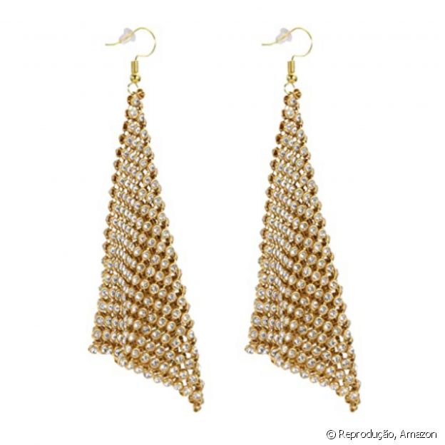 Brincos Triangulares com Strass - R$ 47,59