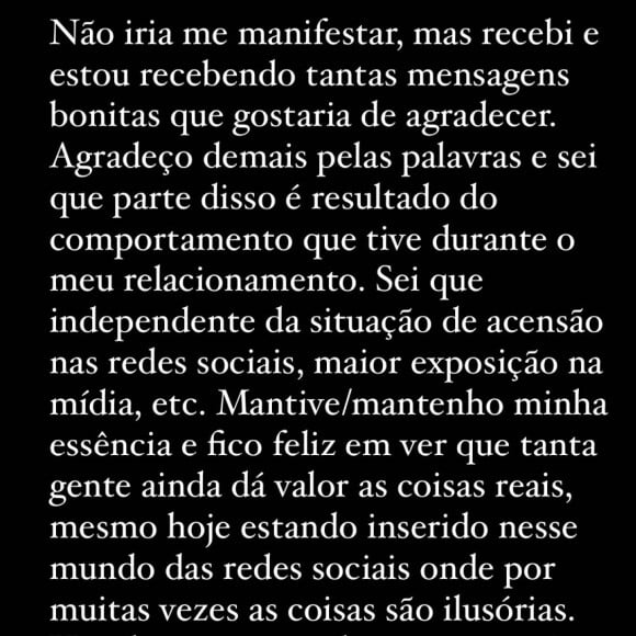 Ex de Mileide Mihaile, Neto Santos agradeceu as mensagens de apoio que recebeu após o término