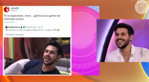 BBB 22: Rodrigo reagiu à 'mensagem romântica' de Anitta: 'Que honra a Anitta ter falado'