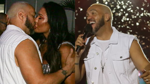 Belo recebe Gracyanne Barbosa em show e troca beijos com musa fitness em evento de Carnaval