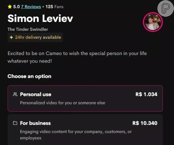 'O Golpista do Tinder': Simon Leviev criou um perfil no Cameo