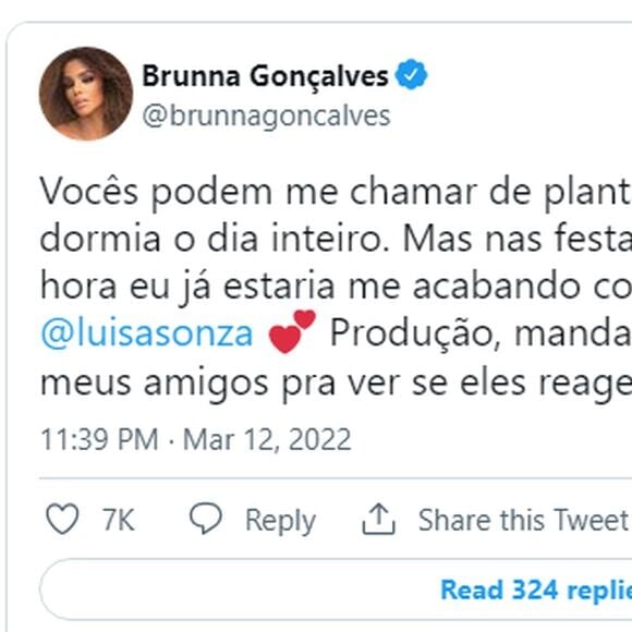 Até Brunna Gonçalves, já eliminada do 'BBB 22', falou sobre o desânimo dos ex-companheiros