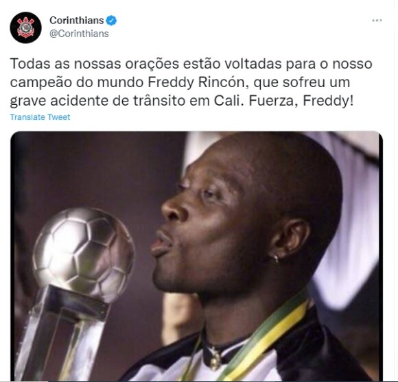 Perfil oficial do Corinthians postou uma homenagem a Freddy Rincón
