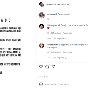 Anúncio da separação foi feito pelo Instagram