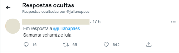 Juliana Paes oculta menção a Lula e Samantha Schmütz