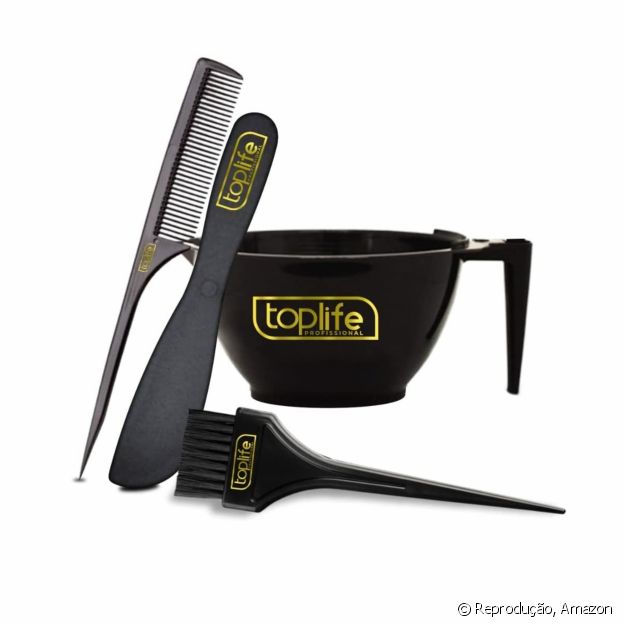 Kit Simples de Tintura com 1 Pincel, 1 Pente Fino, 1 Tigela para Pintura e 1 Espátula Toplife Profissional
