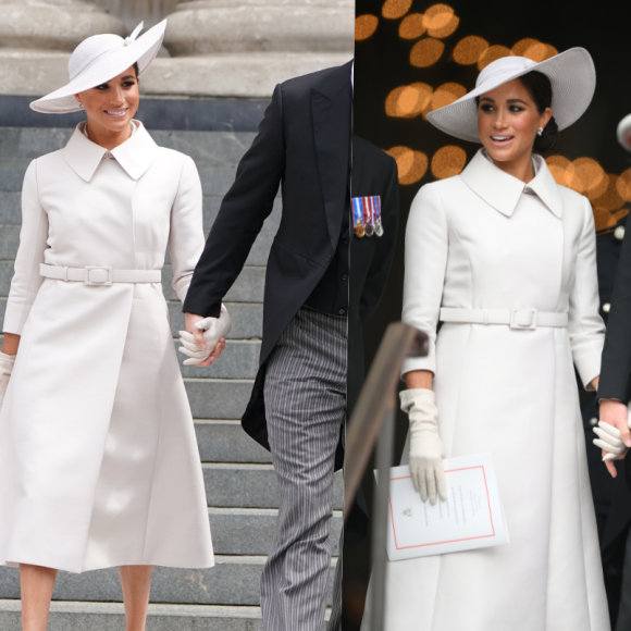 Meghan Markle usa look branco da Dior em rara aparição com família real pelo Jubileu de Prata da rainha