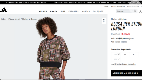 Blusa utilizada por Viviane Araujo está disponível no site oficial da Adidas por R$ 179,99