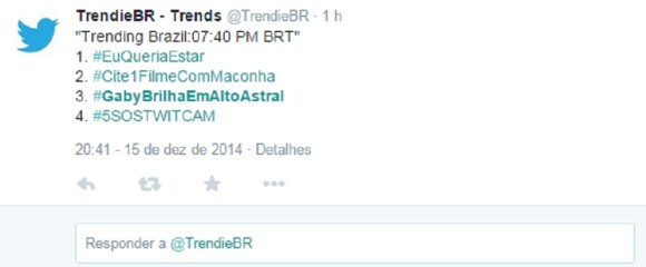 A campanha 'Gaby Brilha em Alto Astral' fica em terceiro lugar nos assuntos mais comentados do Twitter