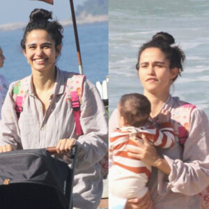 Nanda Costa e Lan Lanh curtiram dia na praia com as filhas gêmeas