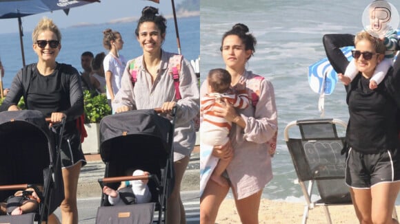 Nanda Costa e Lan Lanh curtiram dia na praia com as filhas gêmeas