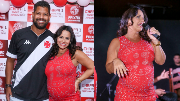 Viviane Araujo destaca barrigão de gravidez em vestido vermelho justo em evento do Salgueiro. Fotos!