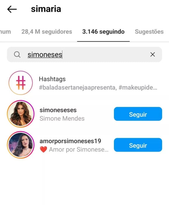 Simaria deixou de seguir a irmã, Simone, no Instagram