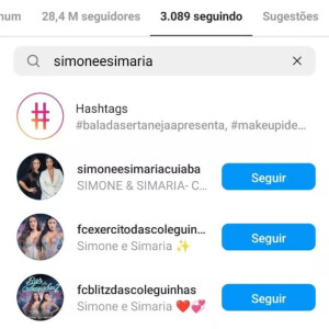Simaria deixou de seguir a dupla Simone e Simaria no Instagram