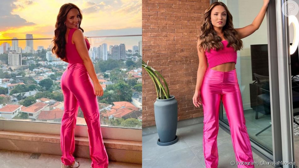 Look rosa de Larissa Manoela encanta o namorado, André Luiz Frambach