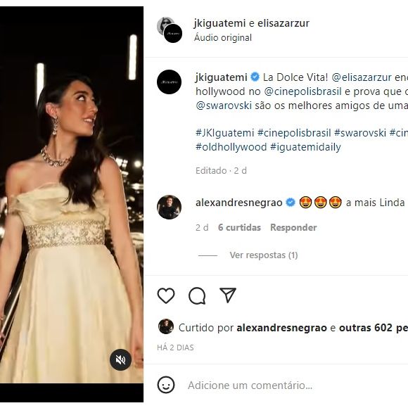 Alexandre Negrão elogia namorada, Elisa Zarzur, publicamente: 'A mais linda'