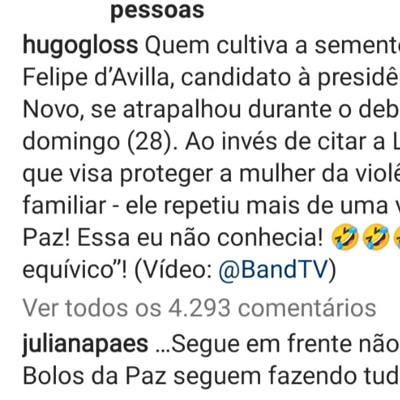 Até a própria Juliana Paes comentou a gafe de Felipe D'Ávila