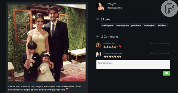 Mãe de Carol Celico também compartilhou a foto e chamou Kaká de genro
