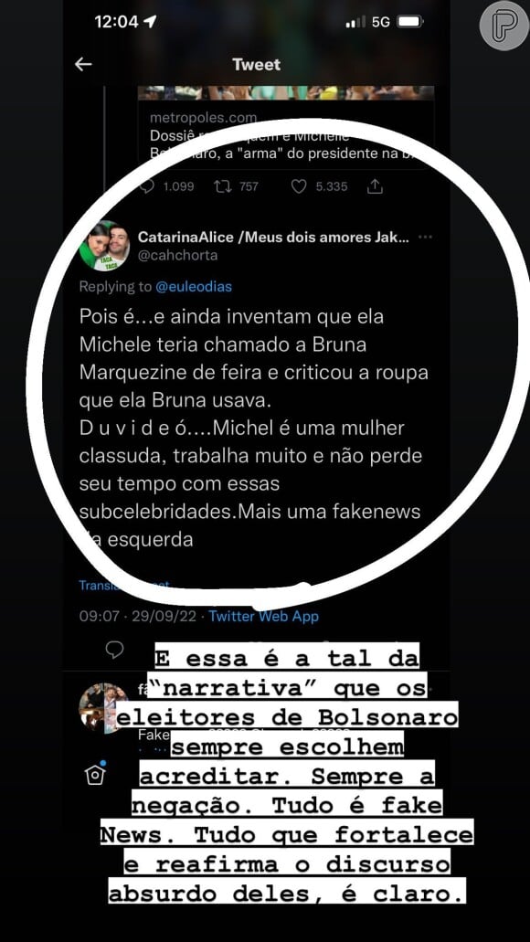 Bruna Marquezine também mostrou uma fake news reproduzida por eleitores de Bolsonaro