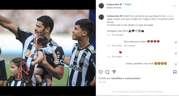 Hulk levou a filha Zaya pela primeira vez ao estádio de futebol