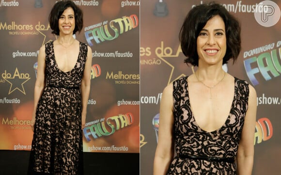 Fernanda Torres, premiada no 'Melhores do Ano', usou um vestido decotado de renda Carol Nasser