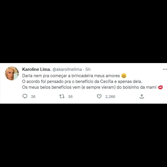 Valor de pensão de Cecília não daria para Karoline Lima fazer o cabelo