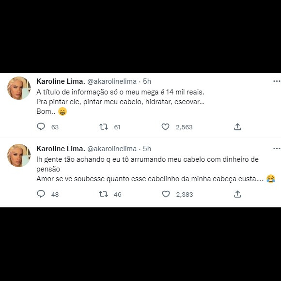 Karoline Lima explicou quanto custa seu cabelo