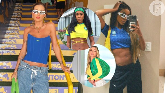 Reage, Brasil! Cropped e corset marcam 'golaço' em looks de famosas na torcida. Veja + de 15 fotos