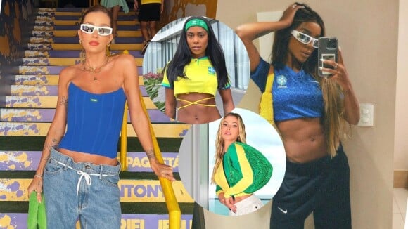 Reage, Brasil! Cropped e corset marcam 'golaço' em looks de famosas na torcida. Veja + de 20 fotos