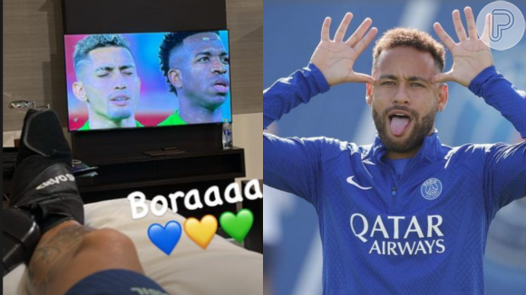 Neymar assistiu à partida do Brasil fazendo fisioterapia