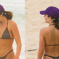 Jade Picon exibe bumbum empinado em fio-dental MÍNIMO em dia de treino na praia. Fotos!