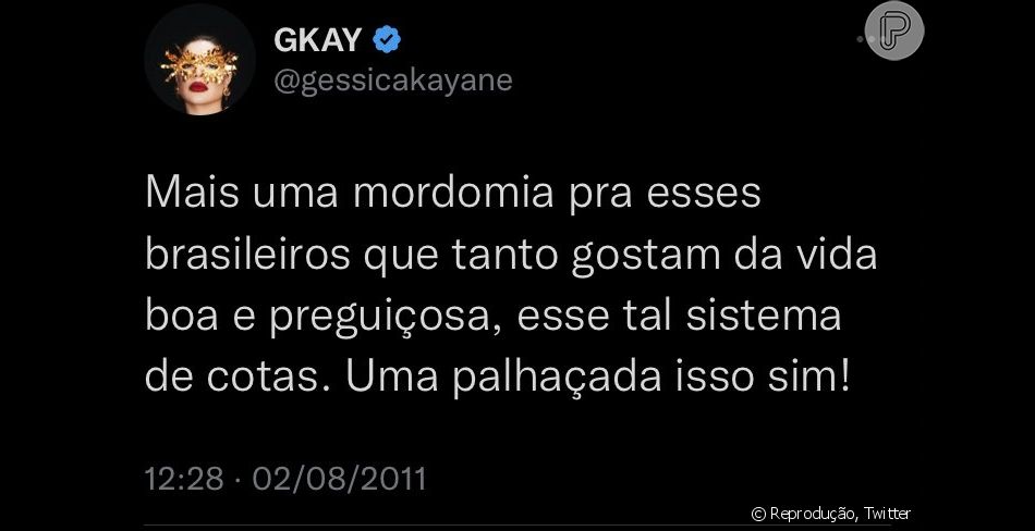 Gkay fez uma s&eacute;rie de cr&iacute;ticas ao sistema de cotas, que entrou em vigor no ano seguinte