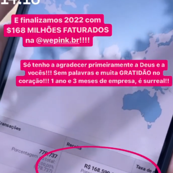 Virgínia Fonseca exibiu orgulhosa a cifra milionária e fez uma série de agradecimentos