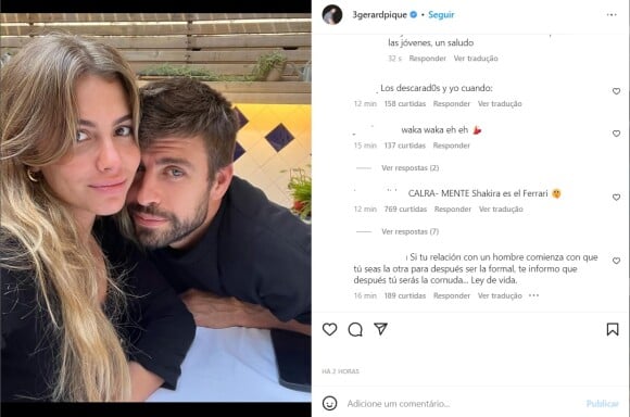 Seguidores não pouparam palavras nos comentários da foto de Piqué e Clara Chía