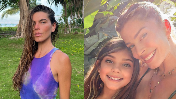 Filha de Grazi Massafera surge abraçada com mulher de Cauã Reymond, Mariana Goldfarb, e foto emociona web