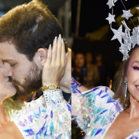 Carla Diaz recebe carinho do noivo e ganha beijo de Felipe Becari em ensaio de Carnaval em SP