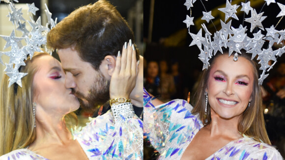 Carla Diaz recebe carinho do noivo e ganha beijo de Felipe Becari em ensaio de Carnaval em SP
