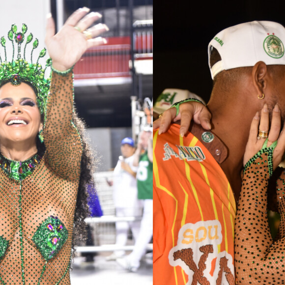 Viviane Araujo brilhou em ensaio de Carnaval e recebeu carinho do marido na concentração