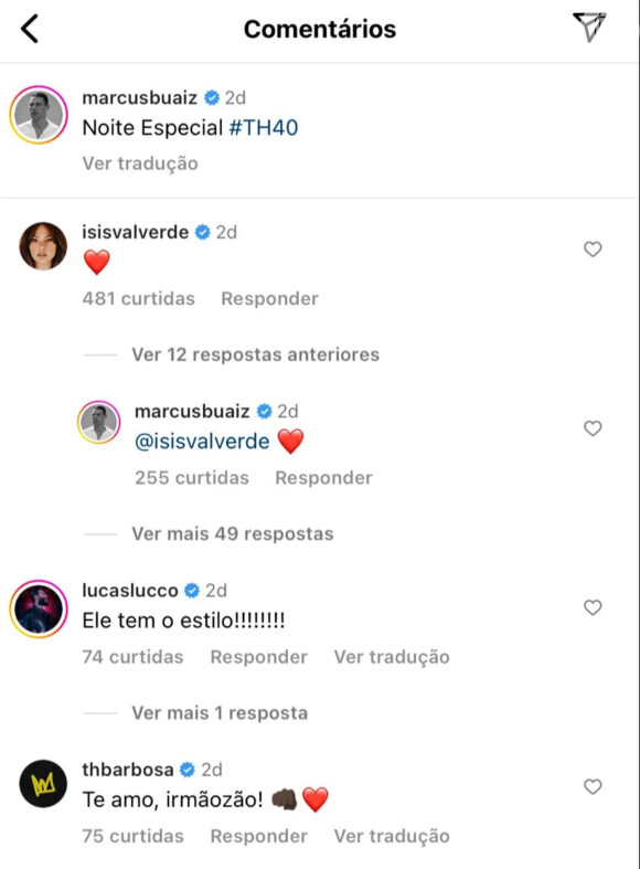 Isis Valverde e Marcus Buaiz trocaram comentários apaixonados no Instagram