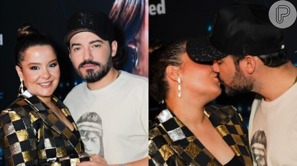 Maiara e Fernando Zor trocaram beijos em bastidor de gravação de DVD