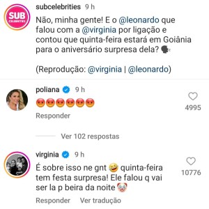 Virgínia Fonseca se diverte com gafe do sogro, Leonardo: 'É sobre isso'