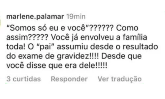 ''Somos só eu e você'? Você já envolveu a família toda! O 'pai' assumiu desde o resultado da gravidez! Desde que você disse que era dele', disse avó de Vitão