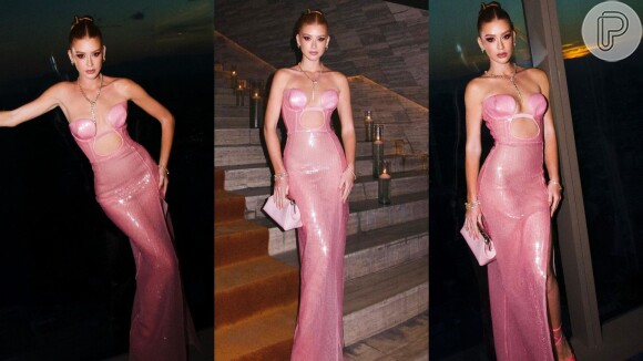 Esse vestido de festa rosa com recortes de Marina Ruy Barbosa comprova: Barbiecore pode ser elegante e ousado!