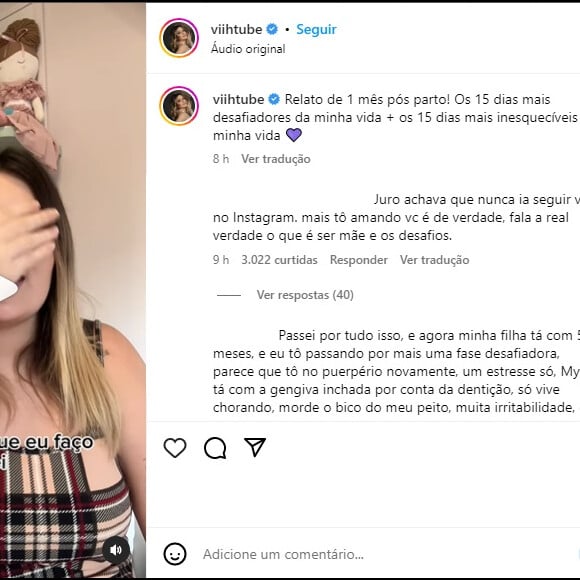 Viih Tube publicou o desabafo em formato de vídeo no Instagram