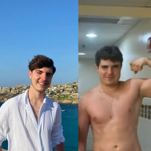 Filho de Gugu em fotos de 2021 e 2023: apesar da camisa, nota-se a mudança no corpo do estudante