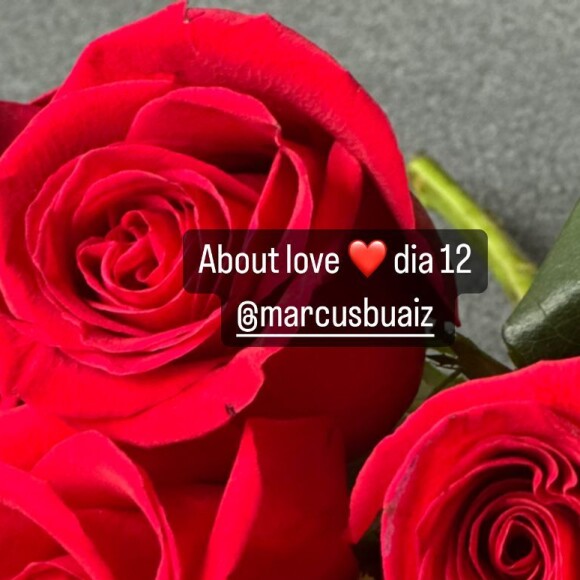 Isis Valverde publicou um buquê recheado de rosas, presente do namoradão na data especial. 'É sobre amor! Dia 12', escreveu a atriz