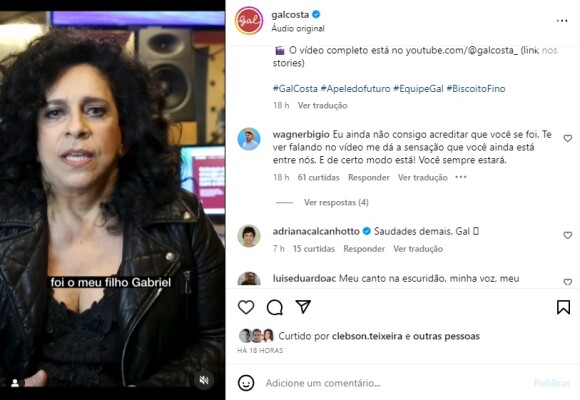 Publicações feitas logo depois da morte de Gal Costa no Instagram foram duramente críticadas pelos fãs e acredita-se que seja obra de Wilma.