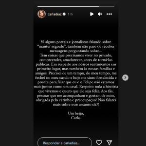 Carla Diaz publicou um texto para anunciar o término do seu relacionamento com Felipe Becari.